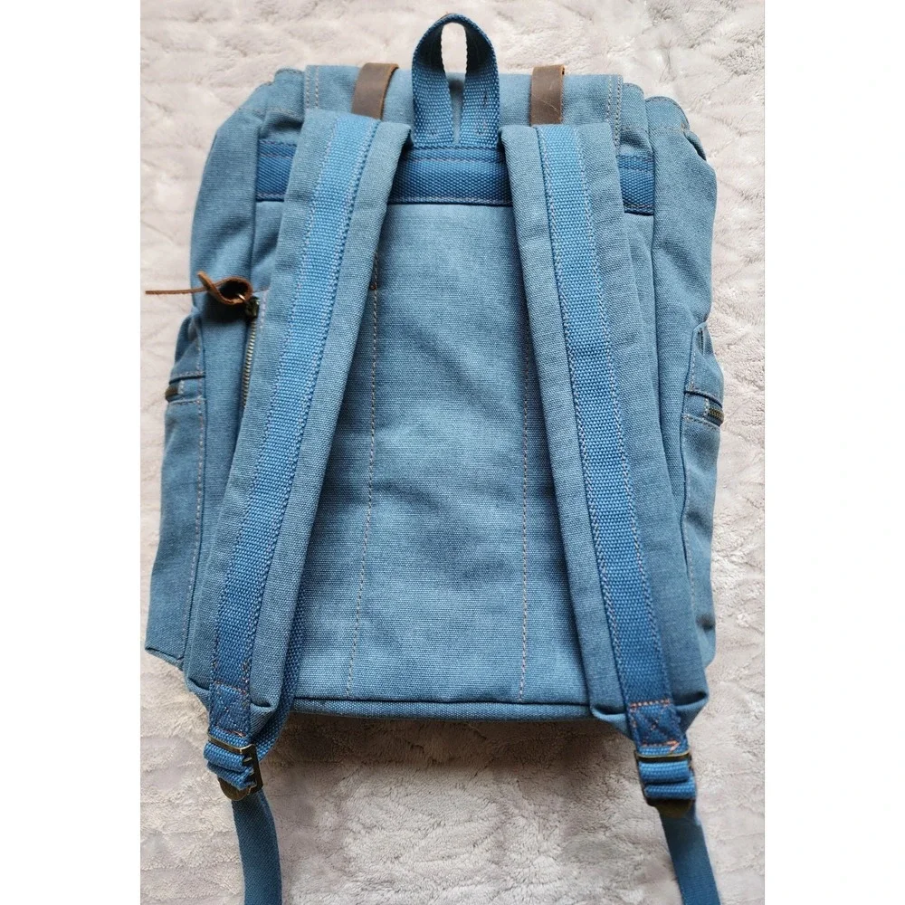 Augur Jans Denim Backpack Blue Vintage Rucksack Magnetic Snap Drawstring Mens